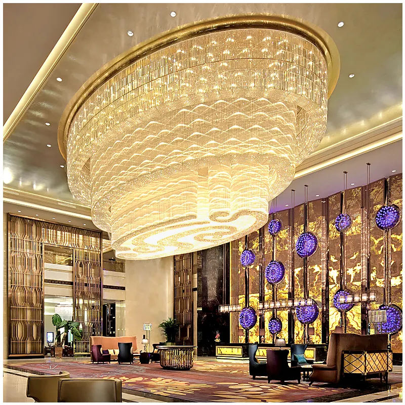 Big Hotel Project Modern Luxury Gold Crystal Ceiling Light Hotel Banquet Hall Led Chandelier Large Ceiling Crystals Chandelier